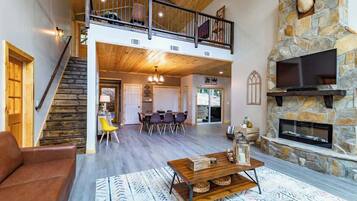 TV, fireplace, offices