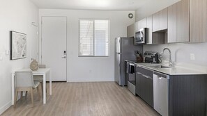 Fridge, dining tables