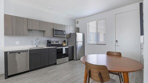 Fridge, dining tables