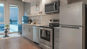 Fridge, dining tables