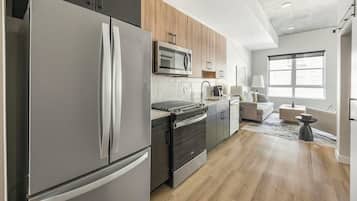 Fridge, dining tables