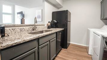 Fridge, dining tables