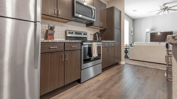 Fridge, dining tables