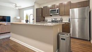 Fridge, dining tables