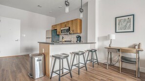 Fridge, dining tables