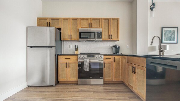 Fridge, dining tables