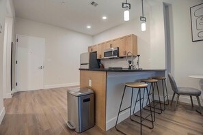 Fridge, dining tables
