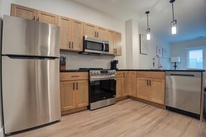 Fridge, dining tables