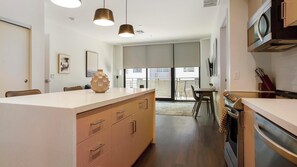 Fridge, dining tables