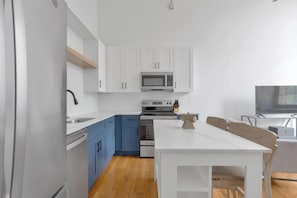 Fridge, dining tables