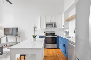 Fridge, dining tables