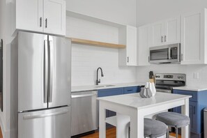 Fridge, dining tables