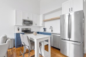 Fridge, dining tables