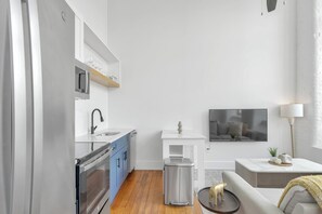 Fridge, dining tables