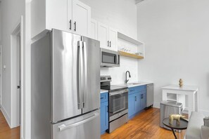 Fridge, dining tables