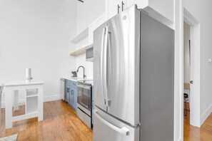 Fridge, dining tables