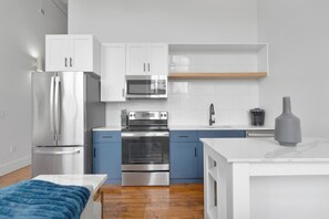 Fridge, dining tables