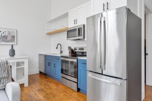 Fridge, dining tables