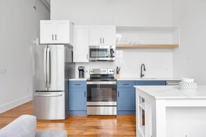 Fridge, dining tables
