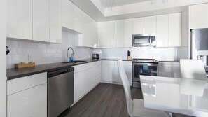 Fridge, dining tables