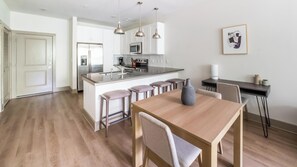 Fridge, dining tables