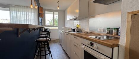 Fridge, microwave, oven, dishwasher