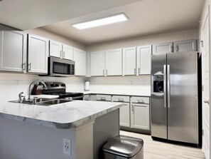 Fridge, dining tables