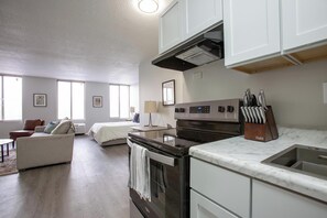 Fridge, dining tables