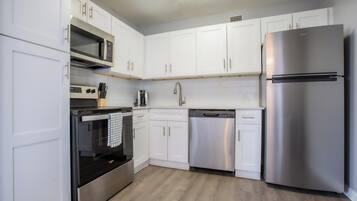 Fridge, dining tables