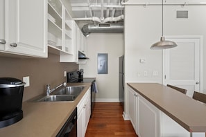 Fridge, dining tables