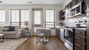 Fridge, dining tables