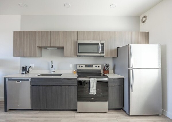 Fridge, dining tables