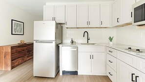 Fridge, dining tables