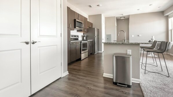 Fridge, dining tables