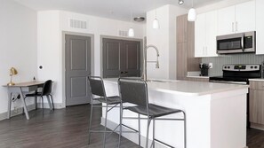 Fridge, dining tables