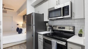 Fridge, dining tables