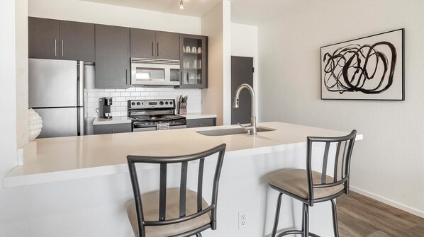 Fridge, dining tables