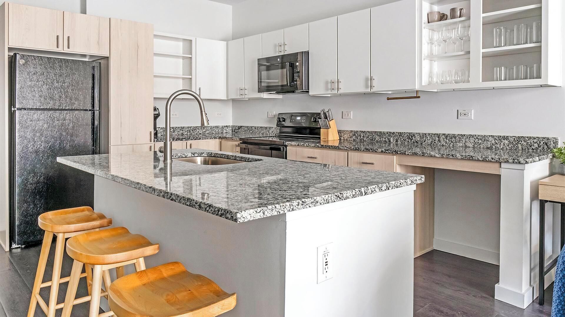 Fridge, dining tables