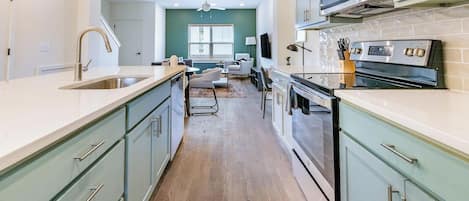 Fridge, dining tables