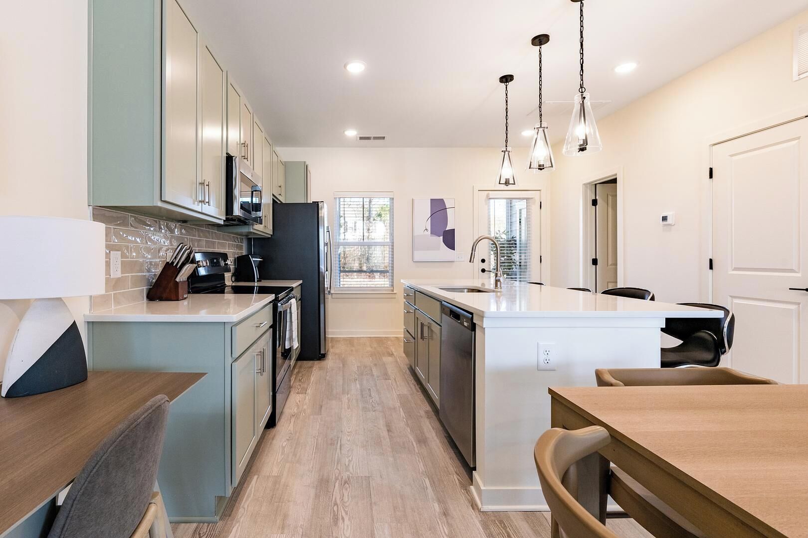 Fridge, dining tables