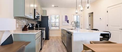 Fridge, dining tables