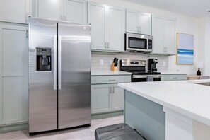 Fridge, dining tables