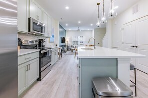 Fridge, dining tables