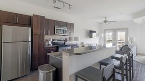 Fridge, dining tables