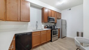 Fridge, dining tables