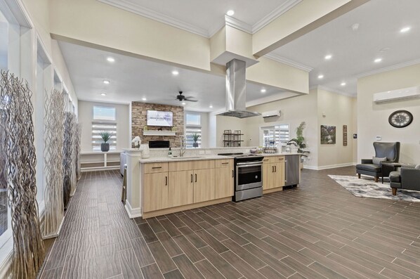 Fridge, dining tables