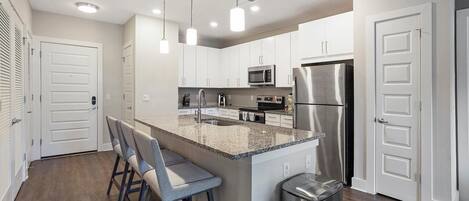 Fridge, dining tables