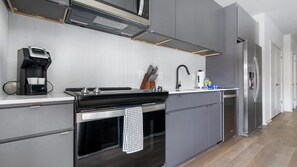 Fridge, dining tables