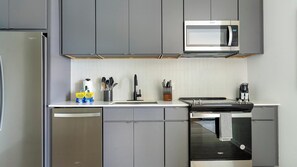 Fridge, dining tables