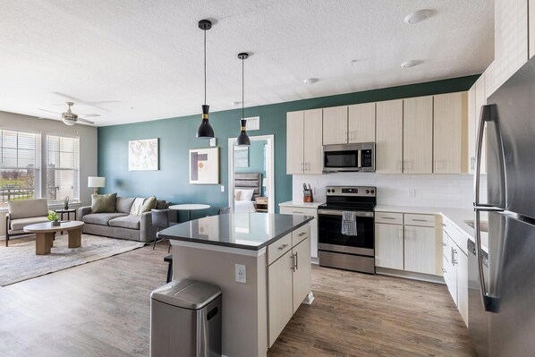 Fridge, dining tables